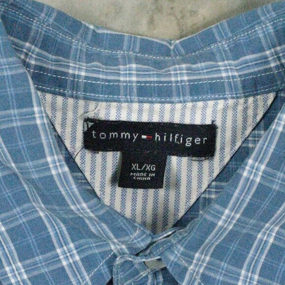 Tommy Hilfiger Men's Light Blue Plaid Short Sleeve Button Front Shirt Size XL - Picture 2 of 5